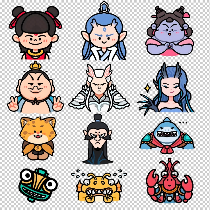 哪吒敖丙简笔画头像表情插画卡通热转印印花海报Q版免扣图素材