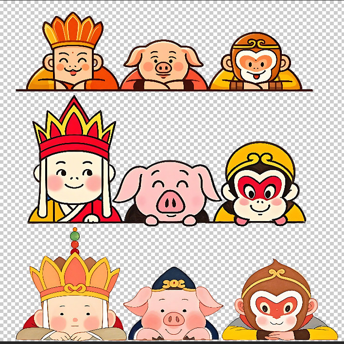 西游记孙悟空唐憎猪八戒趴着卡通人物Q版烫画印花印花热转印素材,商务/设计服务,设计素材/源文件,淘宝优惠券,粉丝福利购,淘宝优惠卷