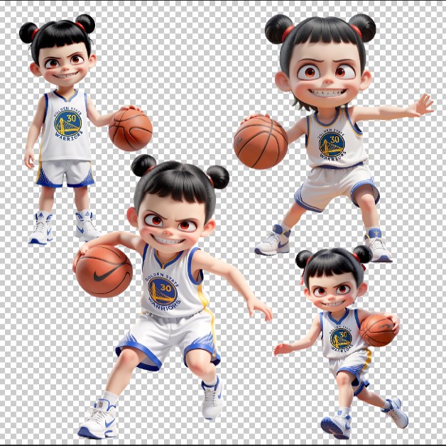 哪吒打篮球卡通人物Q版立体烫画印花热转印海报免扣素材png非实物