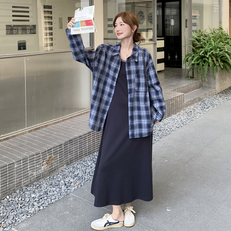 新款现货格子衬衫背心连衣裙套装两件套131-7389P165K248,女装套装/套裙,浙宝131