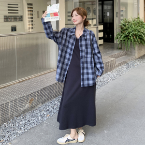 新款 现货 格子衬衫背心连衣裙套装两件套131-7389P165K248图片