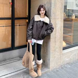 现货！数据好！羊羔毛PU拼接90羽绒服外套90绒-131-7115P275K398图片