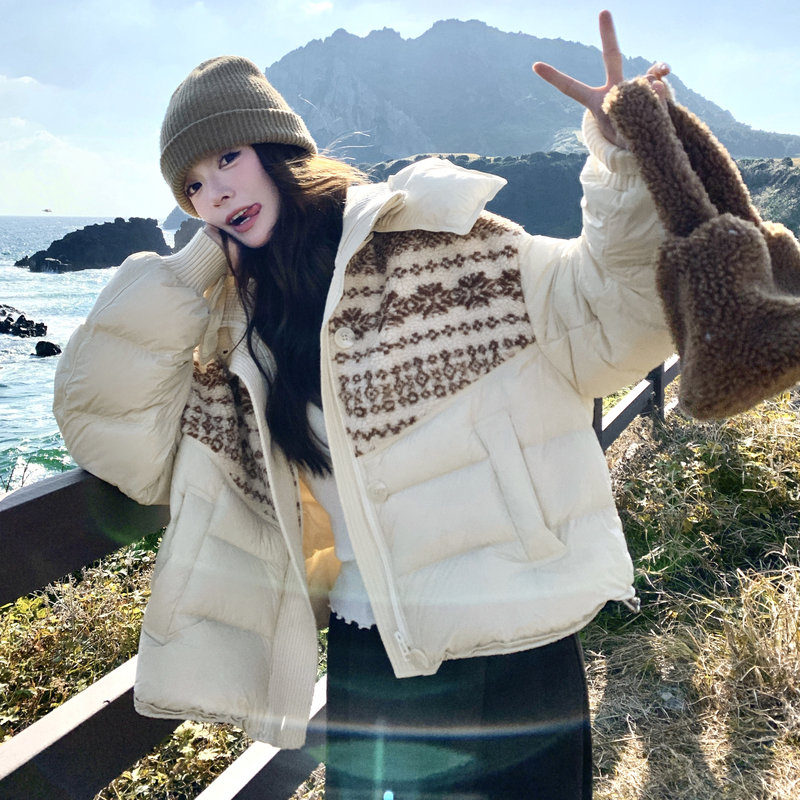 新款羊羔毛拼接90白鸭绒连帽羽绒服外套131-7586P330K498，女装羽绒服，浙宝131
