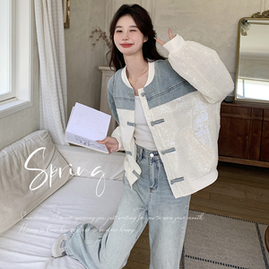 现货 亮片盘扣牛仔拼接棒球服短外套131-5936P145K198图片
