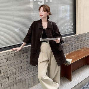 咖色高级感PU皮衣外套女2025秋季新款美拉德穿搭气质宽松翻领夹克图片