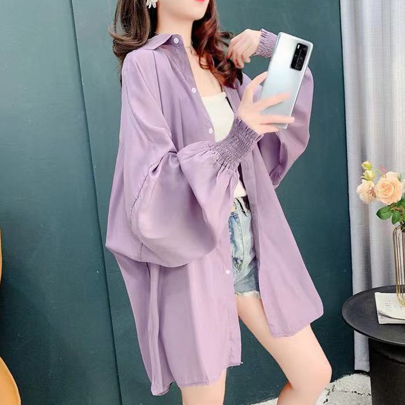 防晒雪纺衬衫女装夏季新款设计感小众长袖上衣薄宽松胖mm大码衬衣
