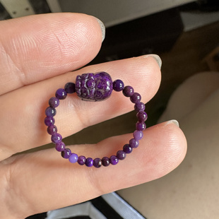 醒走 天然舒俱来老料玉化果冻皇家紫老油紫色貔貅小米珠子戒指环