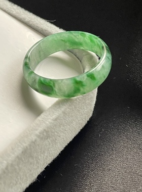 醒走 天然翡翠A货冰种飘阳绿色辣绿飘花戒指环食指戒0569