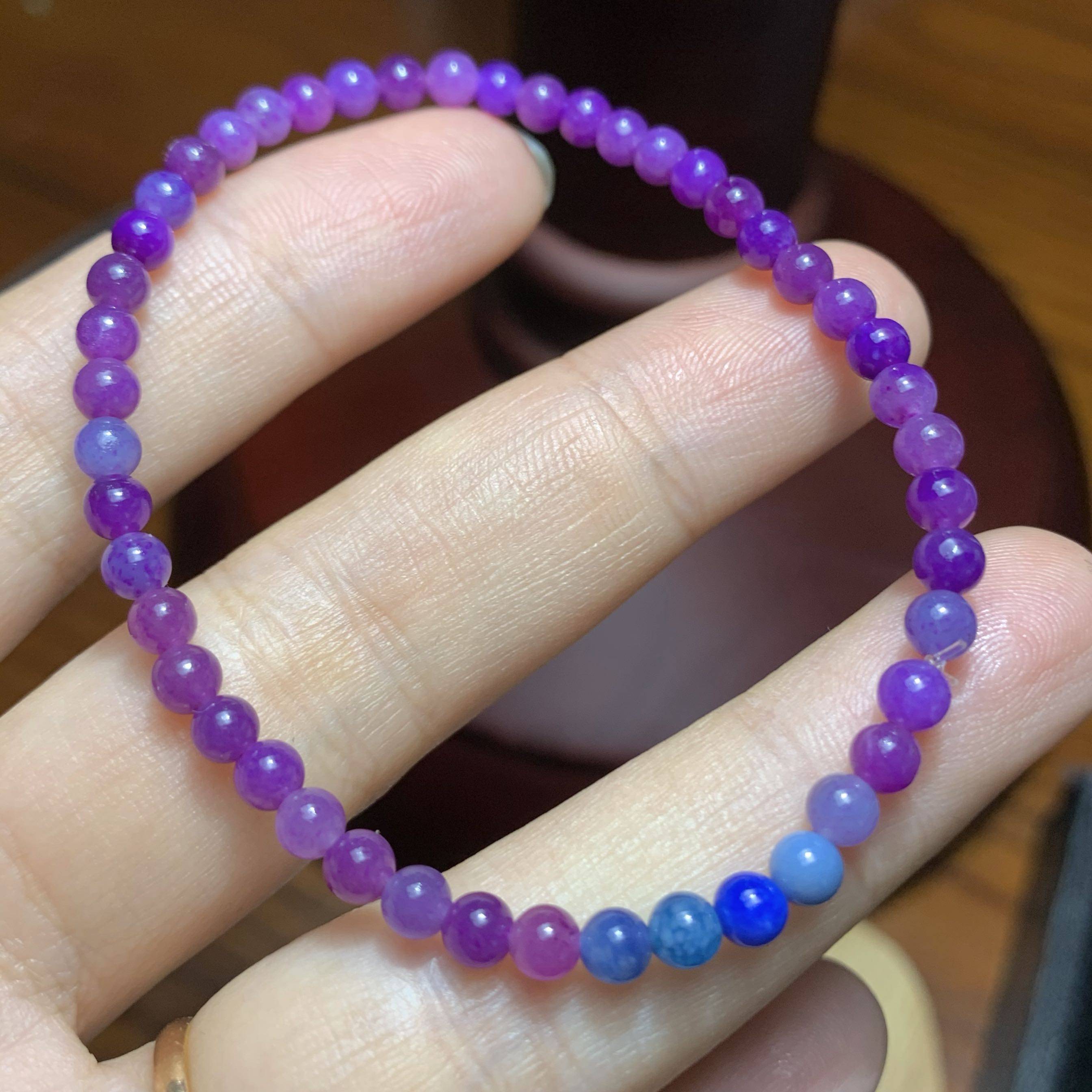 醒走 天然舒俱来玉化冰透果冻凝胶紫色天空蓝圆珠细手链苏纪石4mm