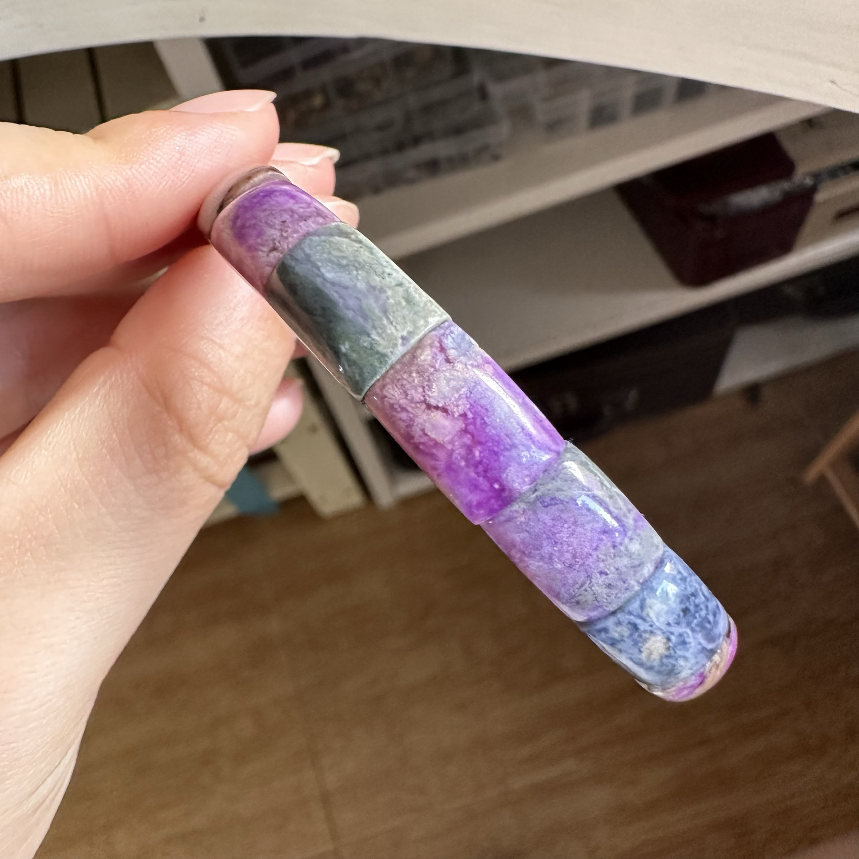 醒走 天然舒俱来老料樱花粉紫樱花蛋花幻彩手排手镯苏纪石手牌