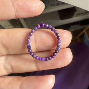 醒走 天然舒俱来老料玉化皇家紫色小米珠戒指环2mm