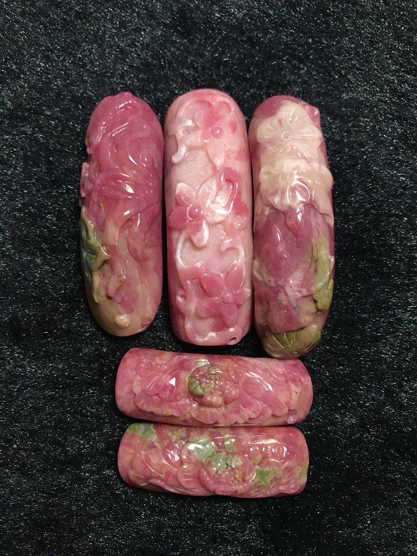 醒走 天然美国料蔷薇辉俄料蔷薇石雕花半镯手排花 可串手链手绳