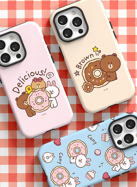 INE FRIENDS布朗熊卡通可爱适用苹果iPhone16promax手机壳15pro双层防摔全包硬壳13/14pro保护套情侣款甜甜圈
