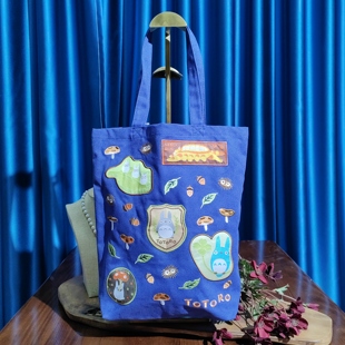 日系宫崎骏龙猫刺绣帆布包女大容量单肩托特包文艺学生上课 bag