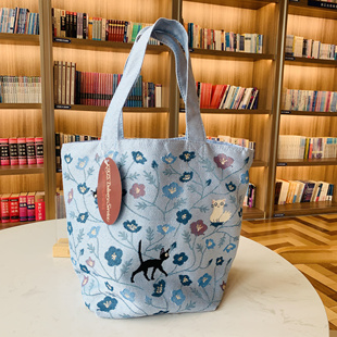 出口日本黑猫蓝色哥白林编织手提袋拎包斜挎包托特包口金包电脑包