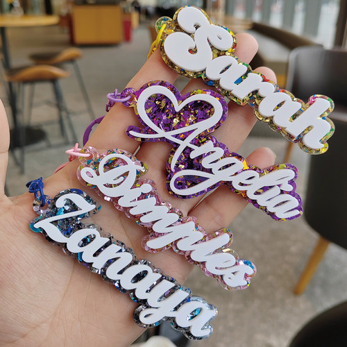 亚克力钥匙扣定制英文挂件包挂吊牌个性铭牌行李牌水杯吊牌欧美风