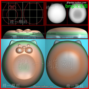 jdp格式A-3826小猫 猫头手指搓挂件精雕图 灰度图 浮雕图 玉雕图