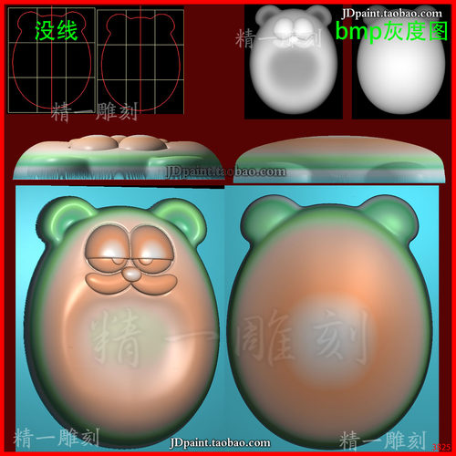 jdp格式3825猫头 加菲猫手指搓挂件精雕图 灰度图 浮雕图 玉雕图