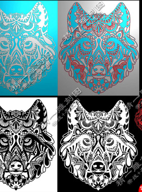 精一新431狼头款黑白图激光雕刻bmp灰度图AI文件带线精凹凸雕刻图