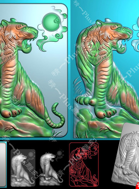 精一p730浮雕上山生肖老虎46平安牌带线jdp浮雕边框精雕灰度图
