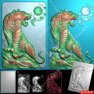 精一p730浮雕上山生肖老虎46平安牌带线jdp浮雕边框精雕灰度图