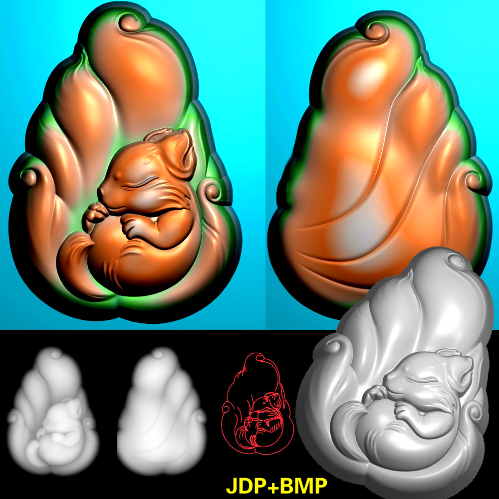 小狐狸萌宝宠物花杂件雕图精雕图挂件灰度图bmp浮雕图172