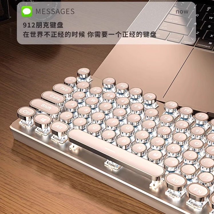 前行者复古蒸汽朋克机械键盘游戏电脑女生办公有线青轴鼠标套装