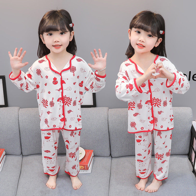 女童睡衣春季莫代尔卡通开衫套装宝宝防着凉家居服长袖开衫式