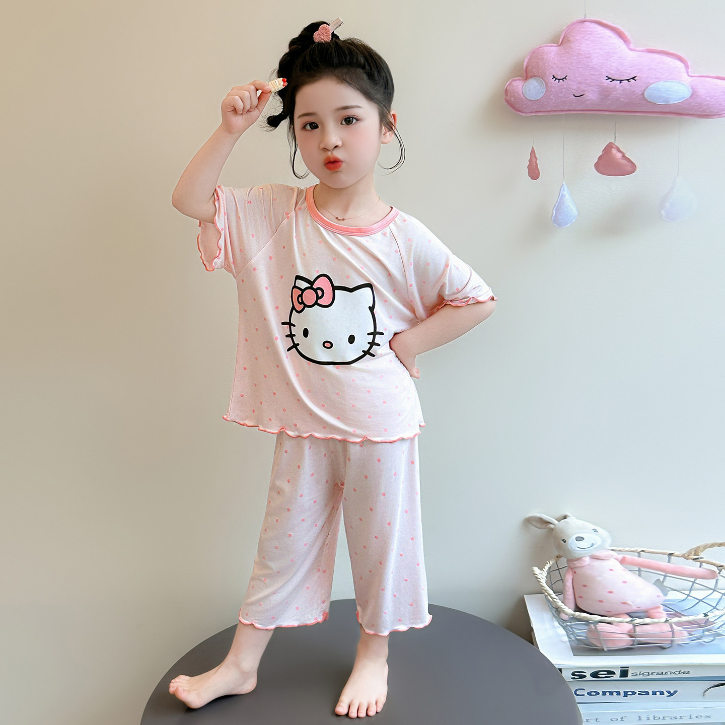 女童莫代尔夏季薄款睡衣套装