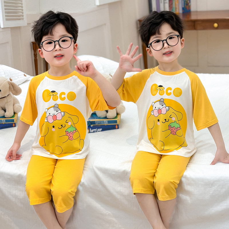 男童新品莫代尔七分袖套装儿童春夏居家睡衣男孩卡通家居服