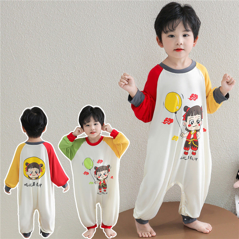 儿童连体睡衣卡通男童薄款春秋莫
