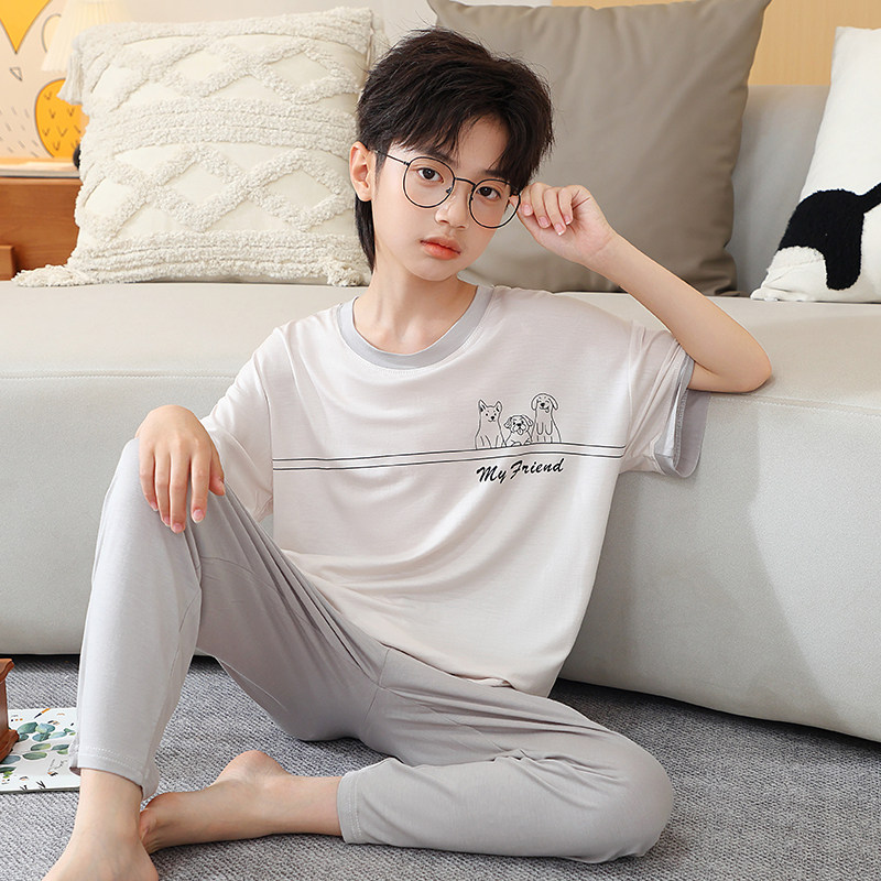 男童莫代尔夏季薄款睡衣套装