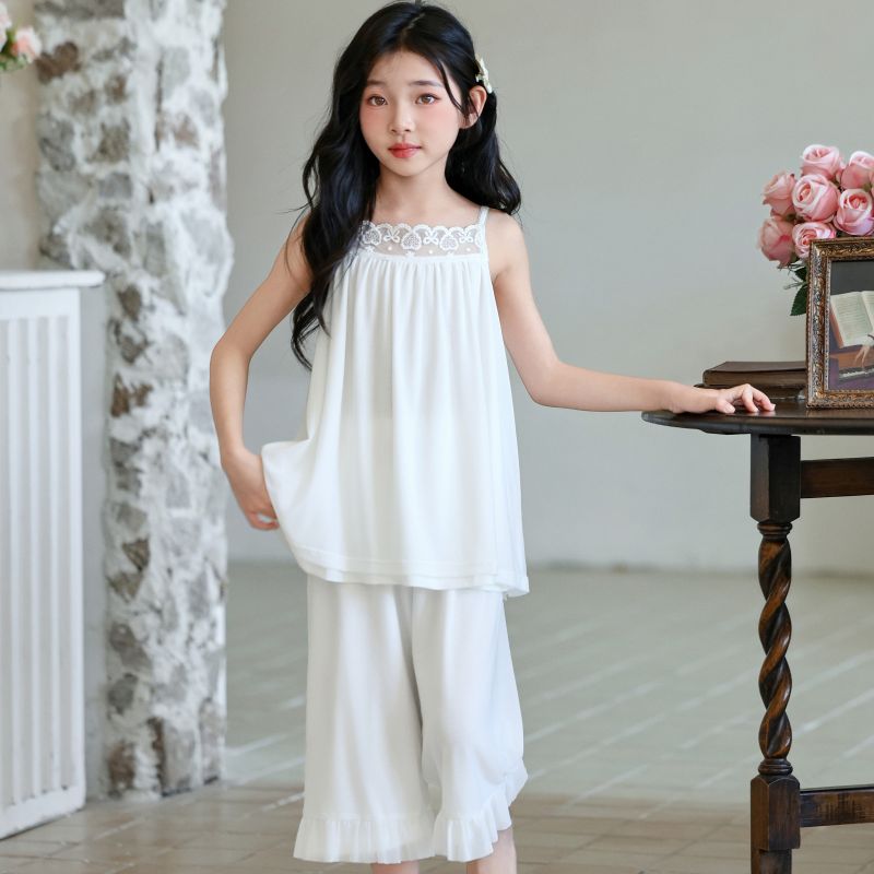 夏季甜美蕾丝吊带女睡衣套装