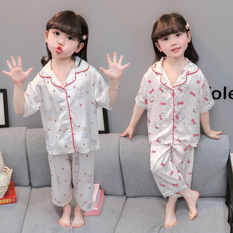 女童睡衣夏季薄款冰丝女孩公主宝宝短袖空调服夏款儿童家居服套装
