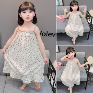 女童碎花吊带睡裙夏季新款棉质宽松家居裙洋气连衣裙薄款甜美可爱