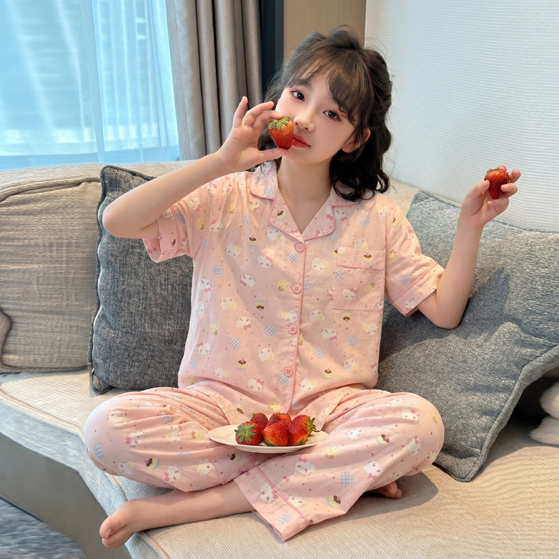女童夏季薄款透气卡通睡衣套装