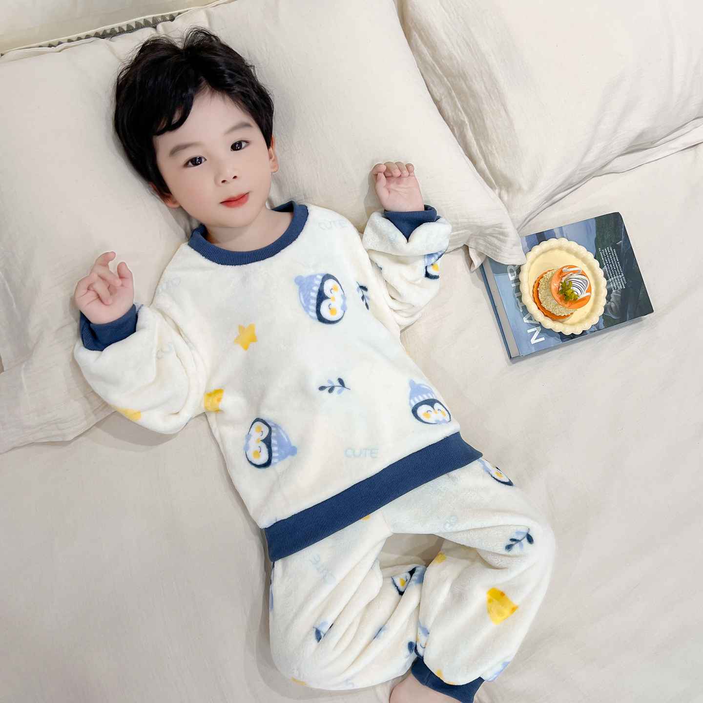 儿童睡衣法兰绒秋冬季可爱男孩宝宝珊瑚绒套装男童冬款保暖家居服