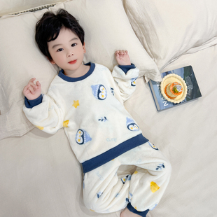 儿童睡衣法兰绒秋冬季可爱男孩宝宝珊瑚绒套装男童冬款保暖家居服