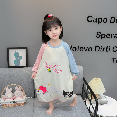 女童连体睡衣春秋季纯棉长袖防着