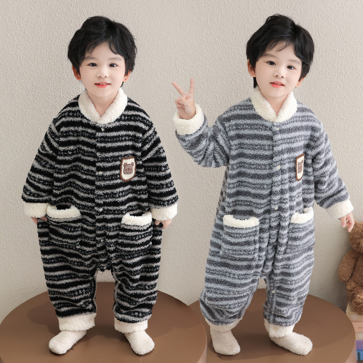 冬季女童法兰绒加厚连体睡衣