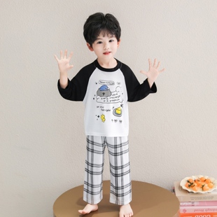 男童卡通印花家居服套装莫代尔长袖长裤春秋夏薄款透气睡衣