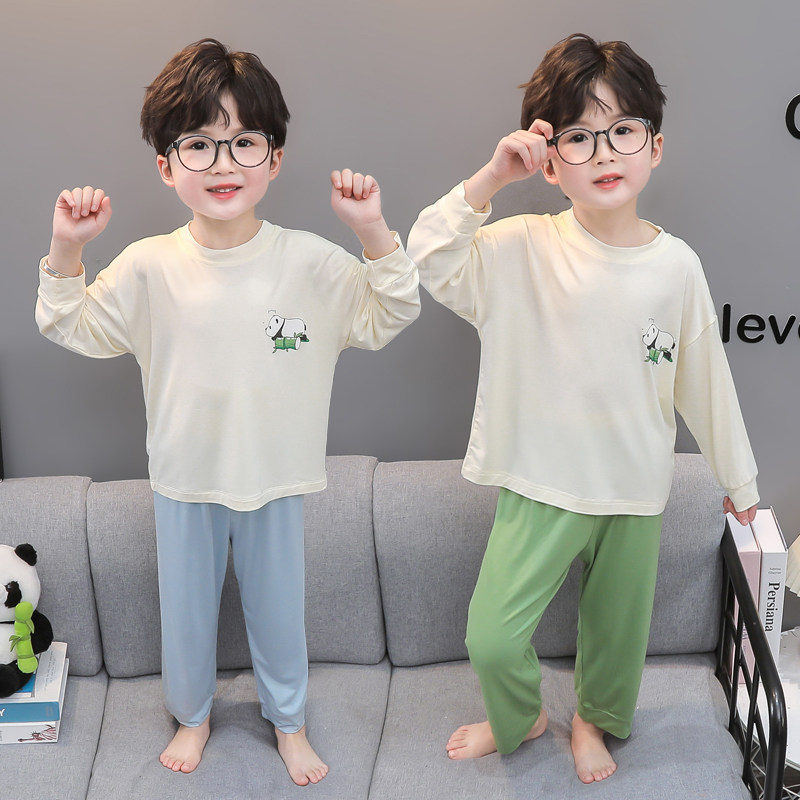 男童莫代尔睡衣套装春夏薄款长袖卡通家居服透气宽松