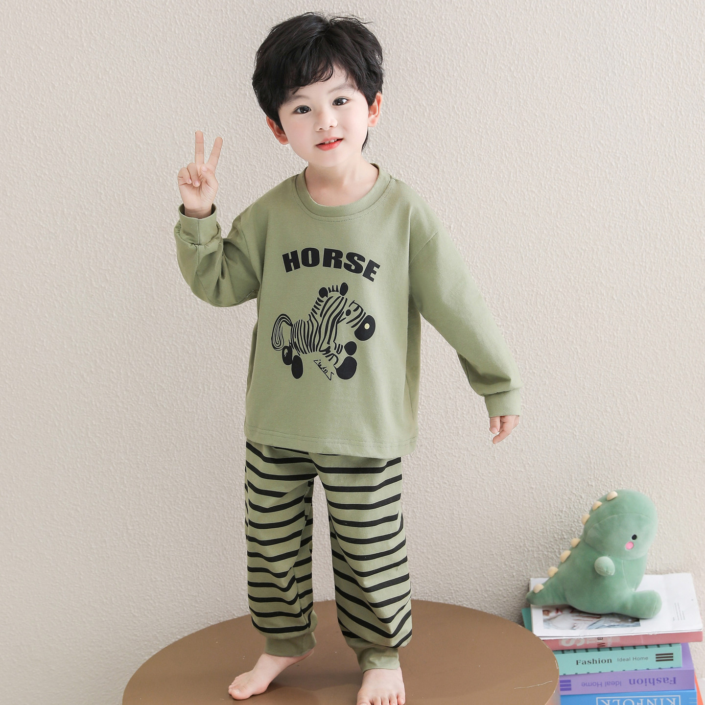 男童卡通斑马睡衣纯棉长袖家居服套装春秋新款青少年