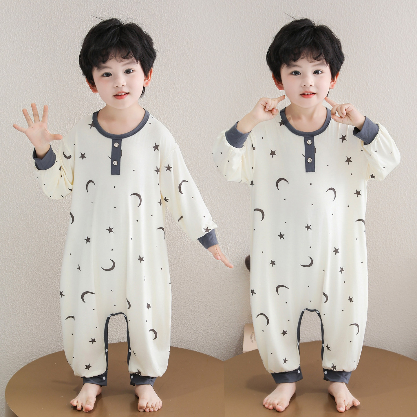 男女童可爱风纯棉分腿连体衣儿童防踢被星星月亮卡通睡袋春秋款