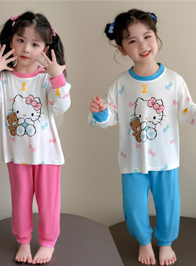 女童卡通睡衣套装莫代尔长袖圆领Hello Kitty家居服两件套