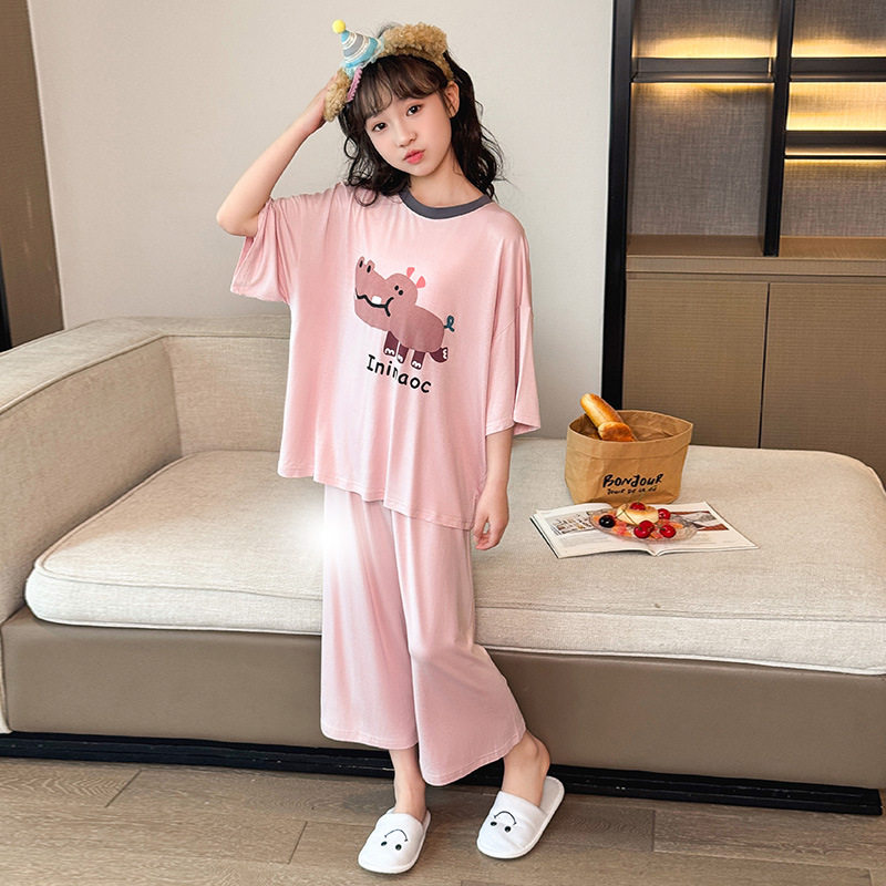 新款 女童短袖睡衣夏装2025中大童夏季莫代尔薄款家居服儿童套装