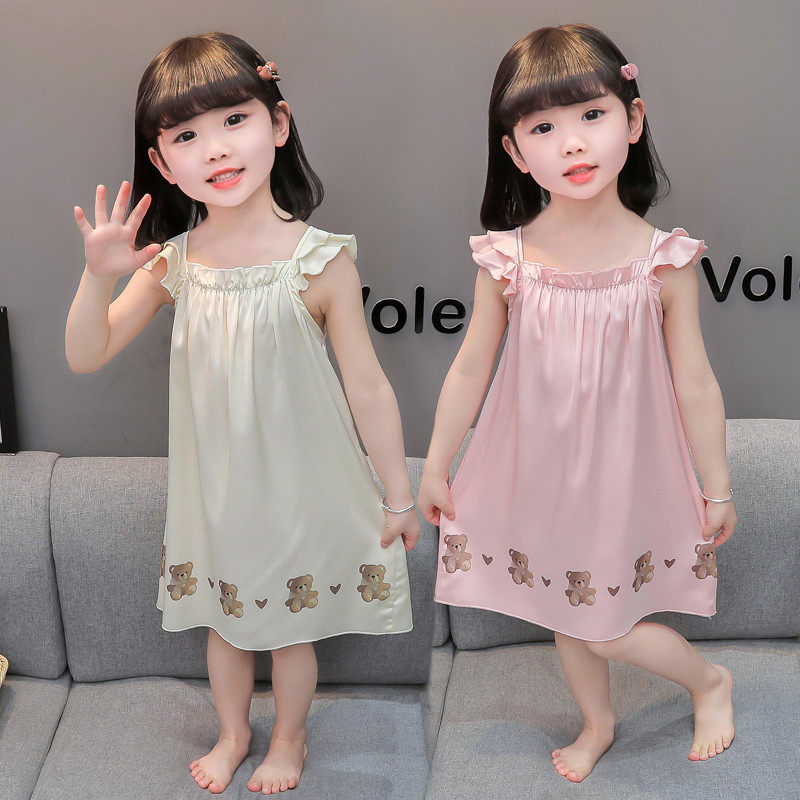新款女童睡裙2025春秋缎面冰丝小