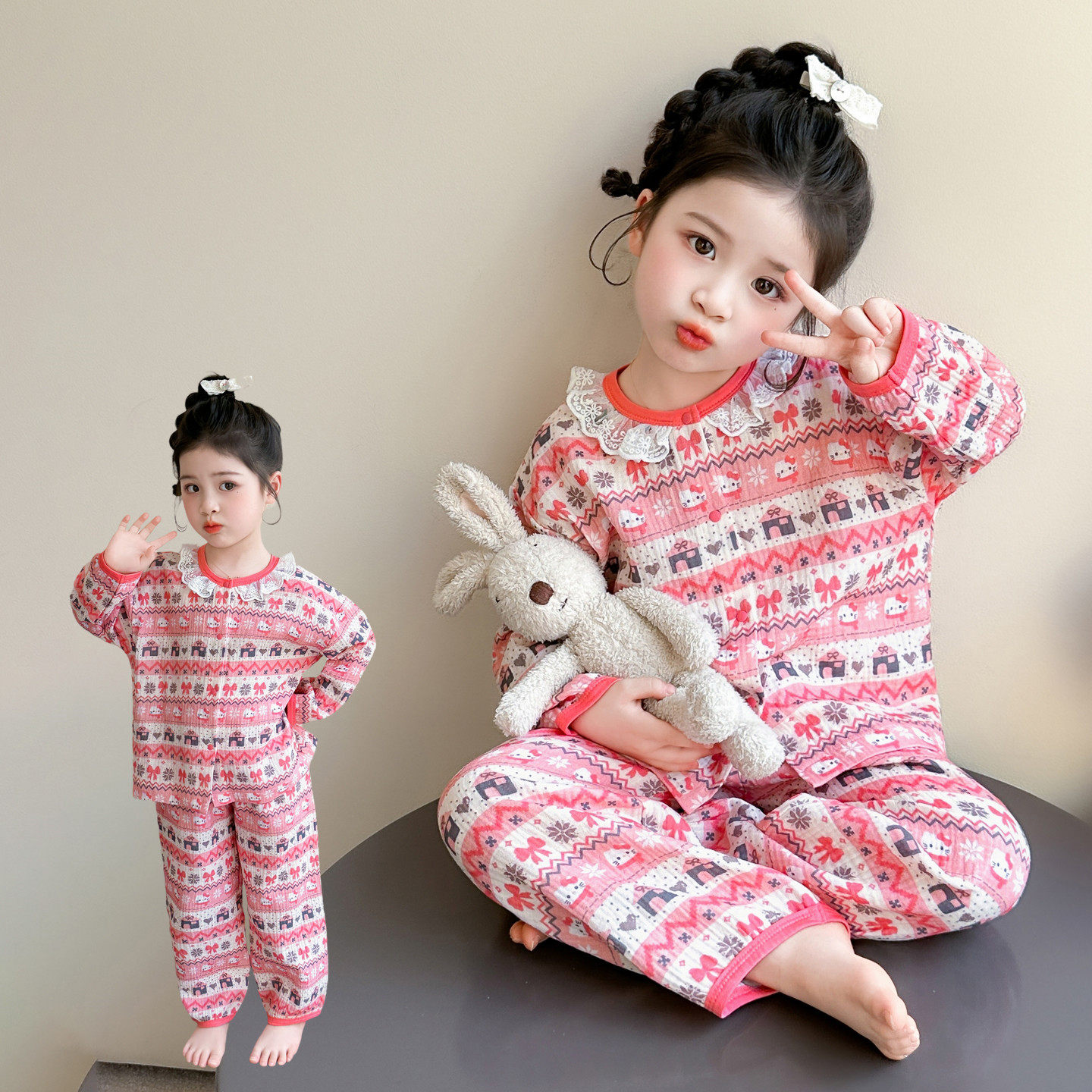 女童卡通印花家居服套装春秋长袖分体式睡衣两件套可爱风