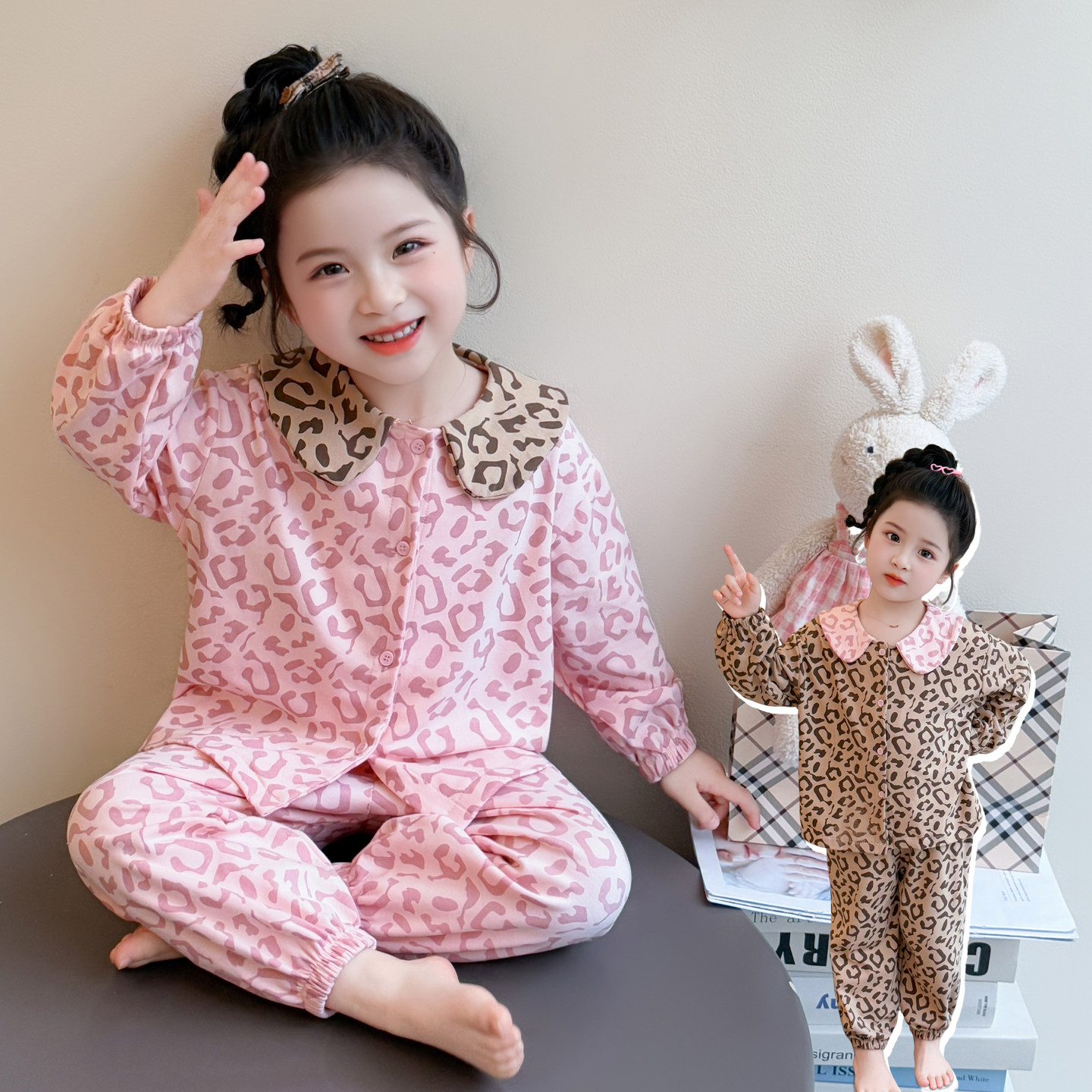 新款女童纯棉春秋长袖睡衣套装