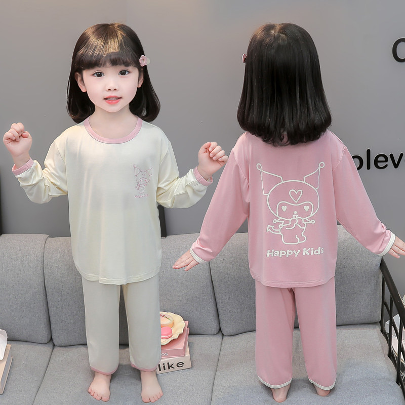 女童莫代尔睡衣夏季薄款卡通家居服套装女宝宝长袖空调服